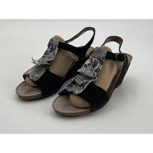 Mephisto Women's BLACK Leather Wedge Sandal EUR 40 Stone Slide Air Relax